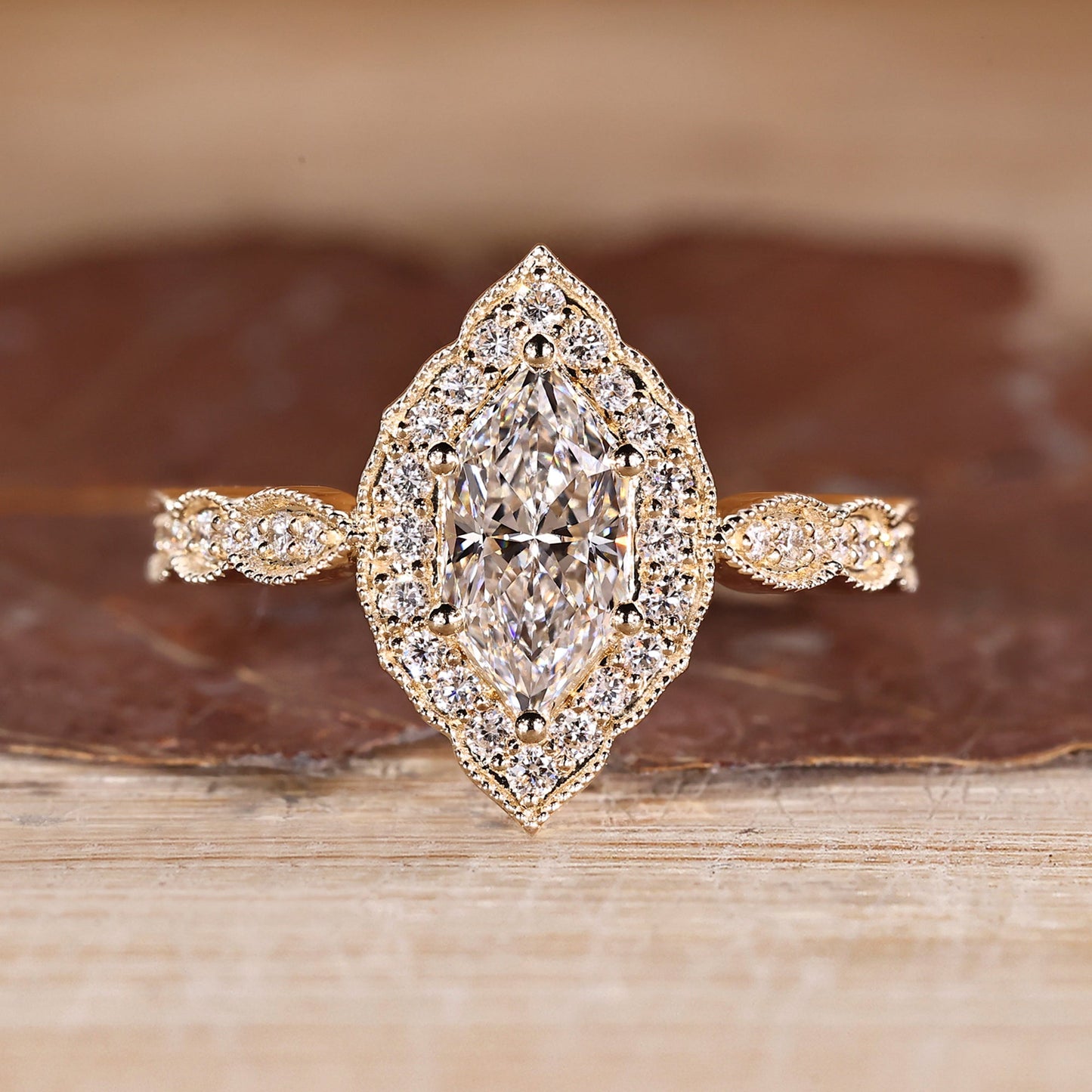 Dutch Marquise Ring with Round Cut Pave Band
