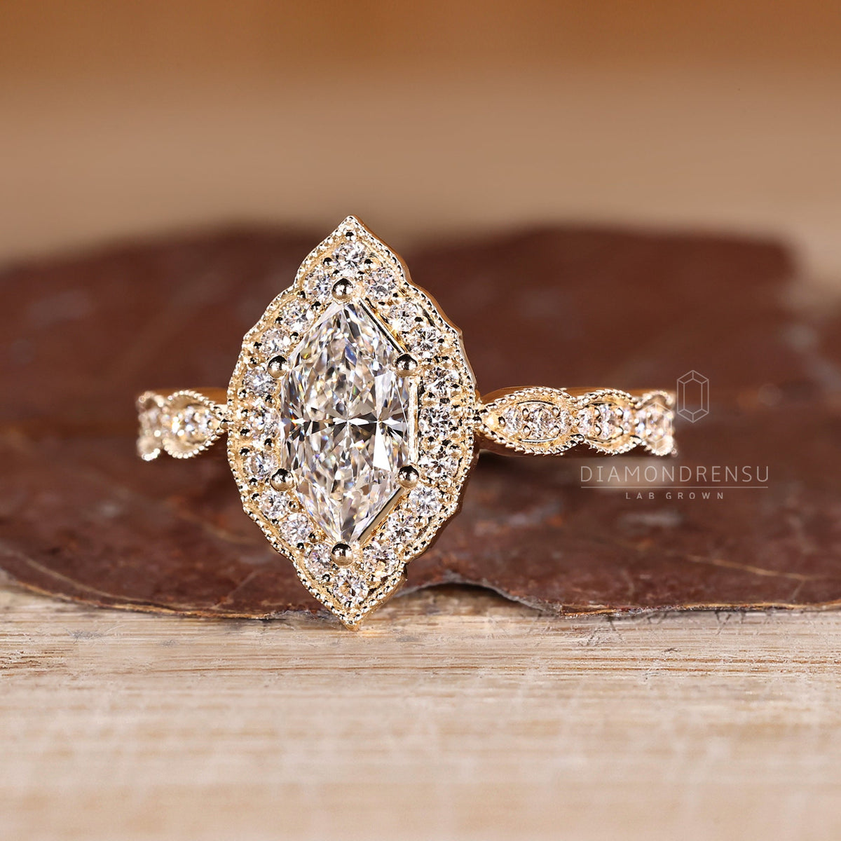 Dutch Marquise Ring with Round Cut Pave Band
