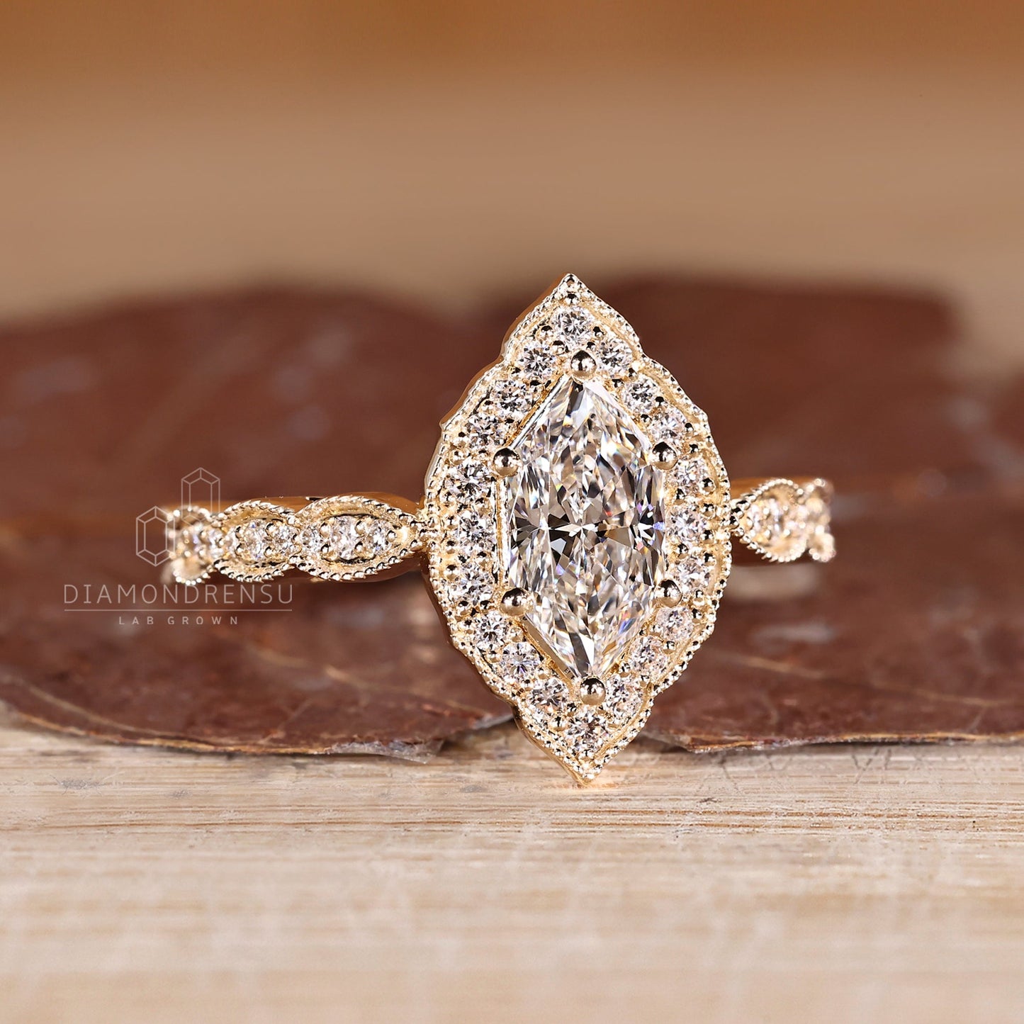 Dutch Marquise Ring with Round Cut Pave Band