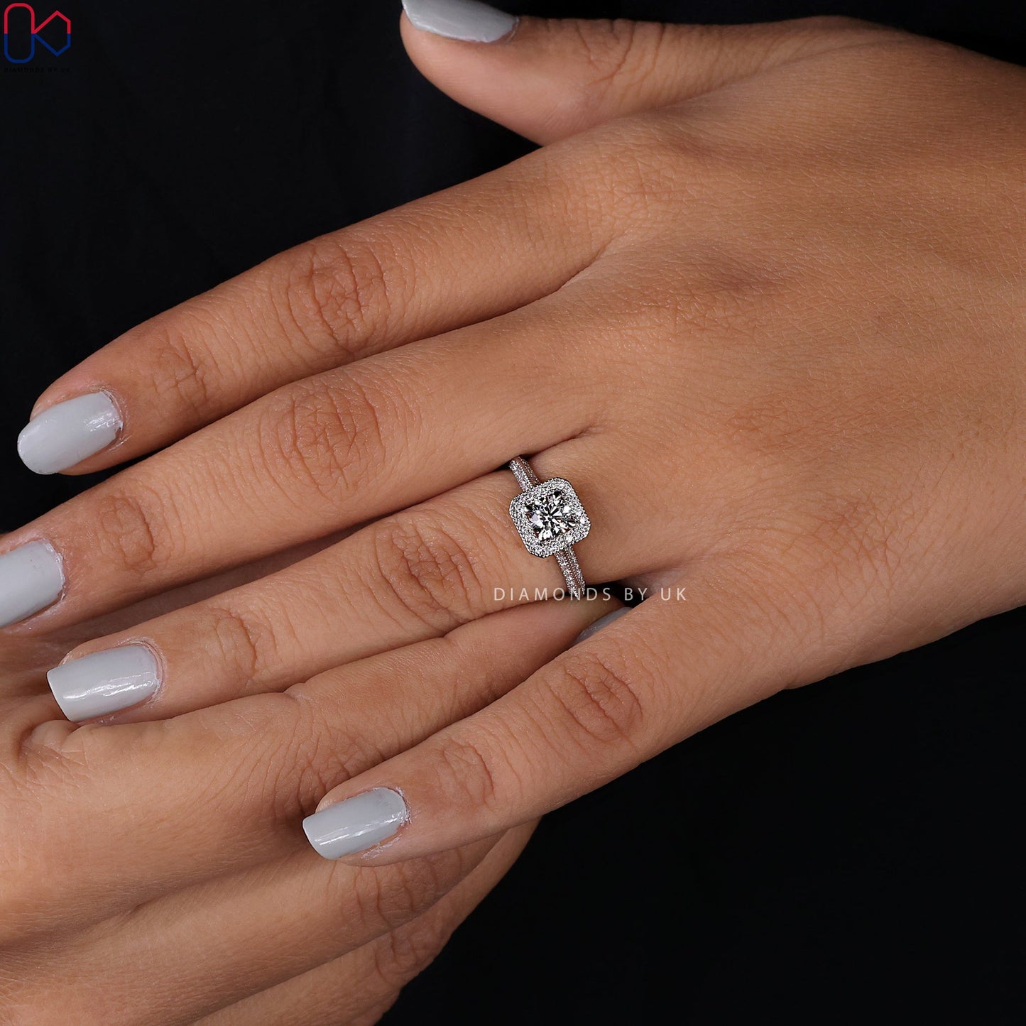 White Gold Round Halo Engagement Ring