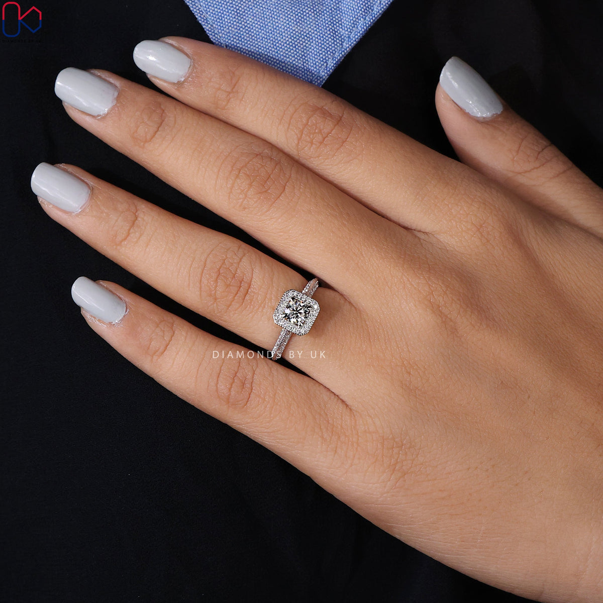 White Gold Round Halo Engagement Ring
