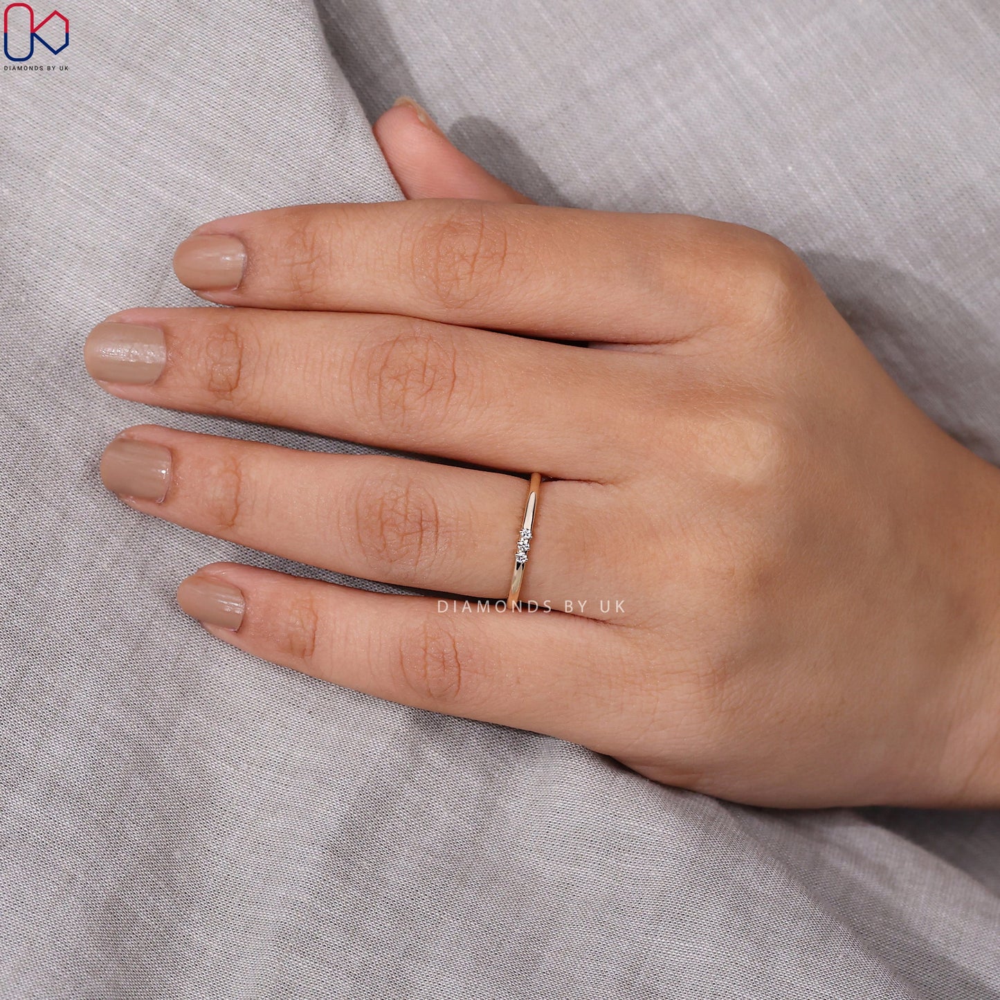 3 Stone Round Cut Stackable Wedding Band