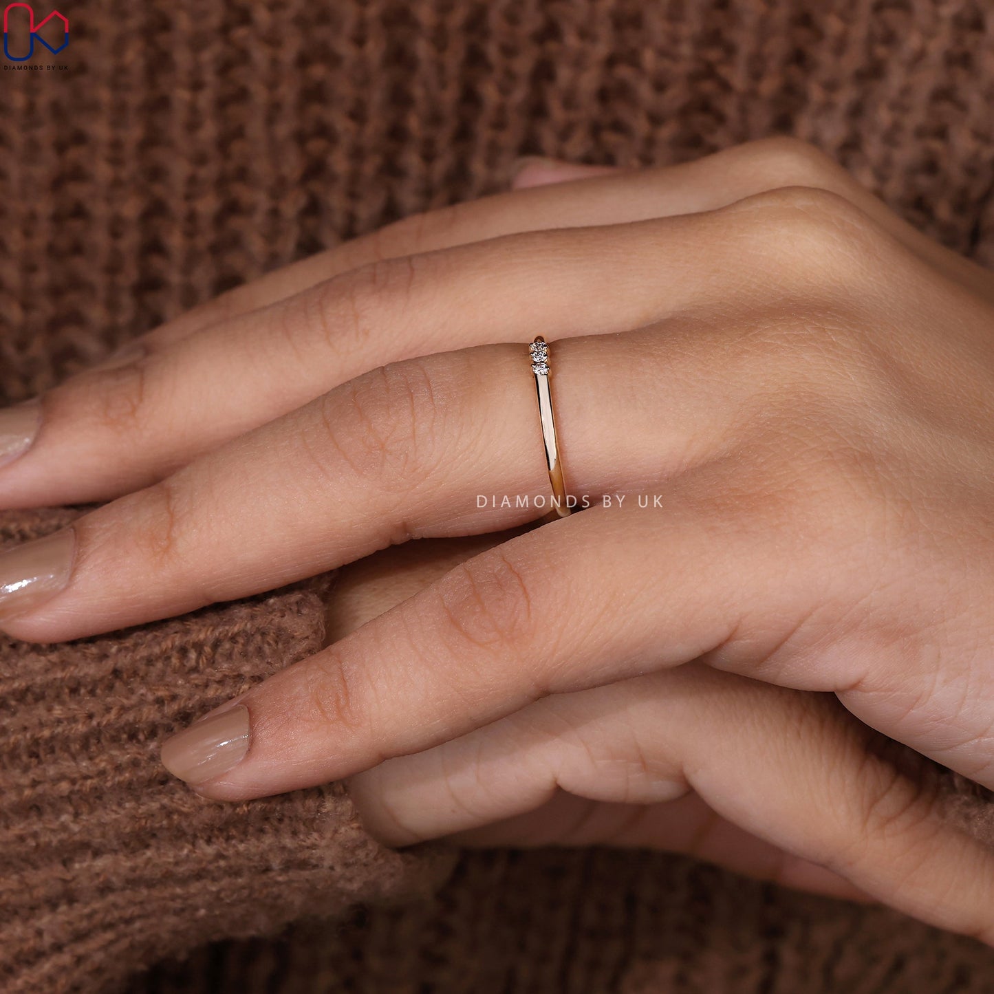 3 Stone Round Cut Stackable Wedding Band