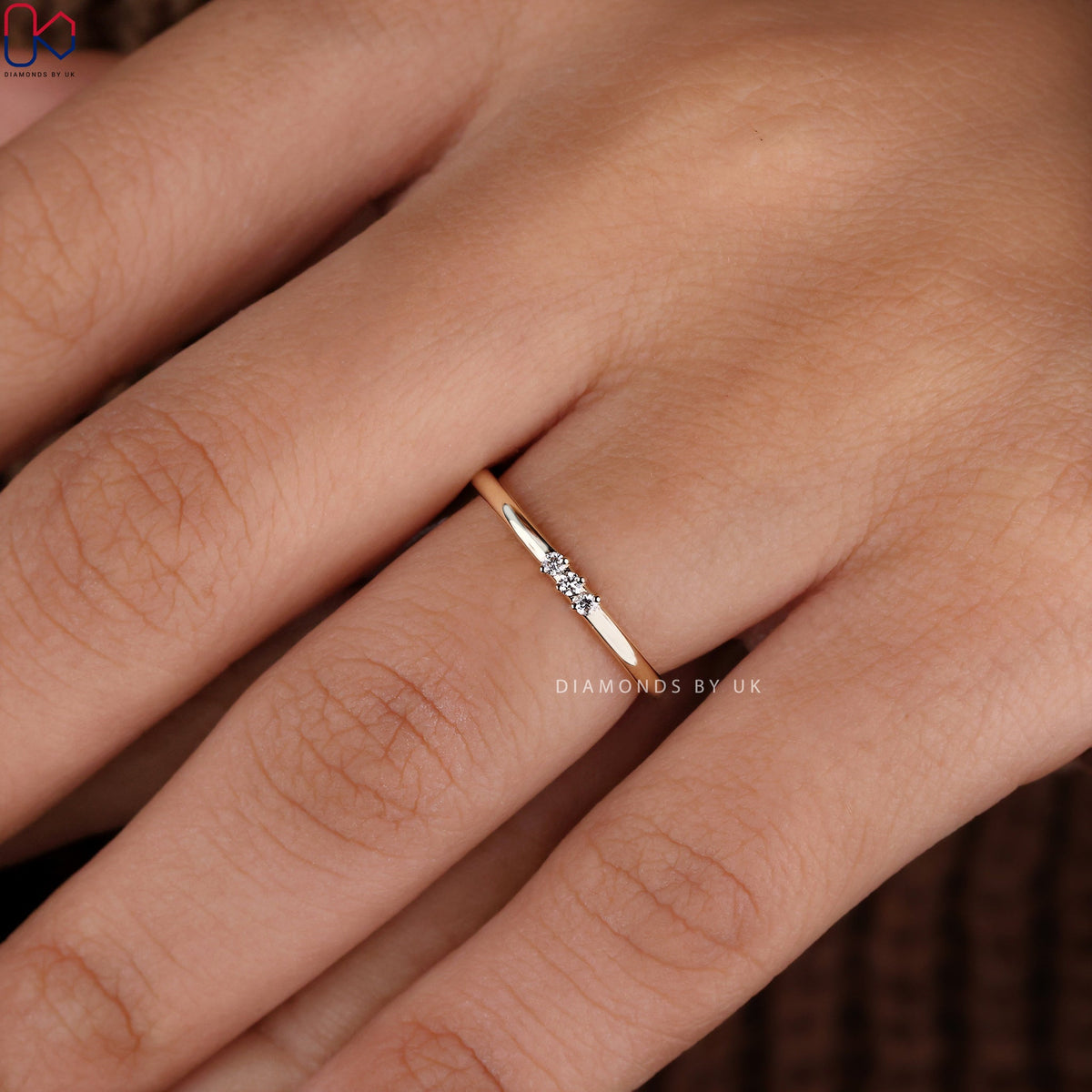 3 Stone Round Cut Stackable Wedding Band