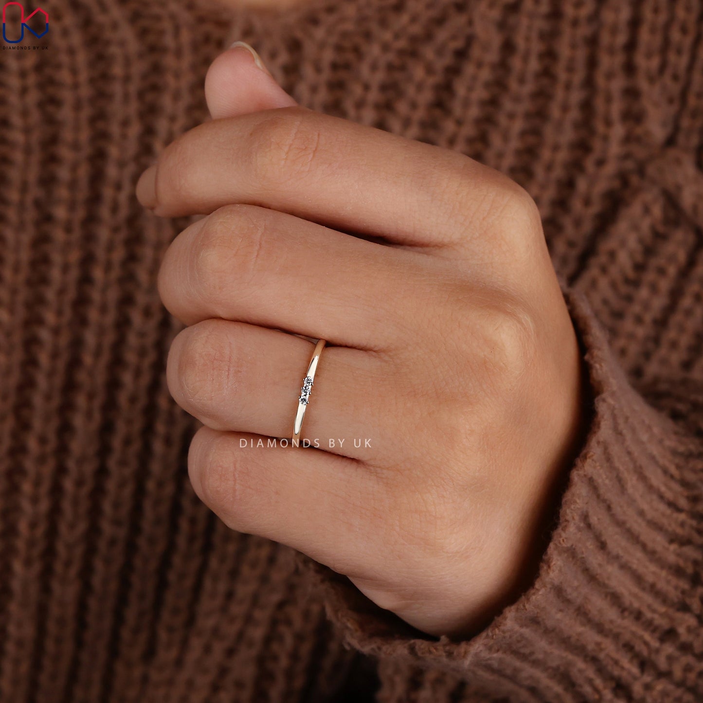 3 Stone Round Cut Stackable Wedding Band