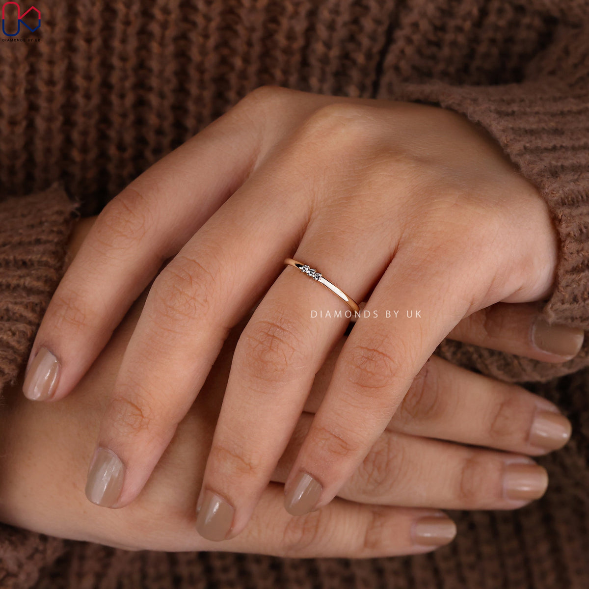 3 Stone Round Cut Stackable Wedding Band