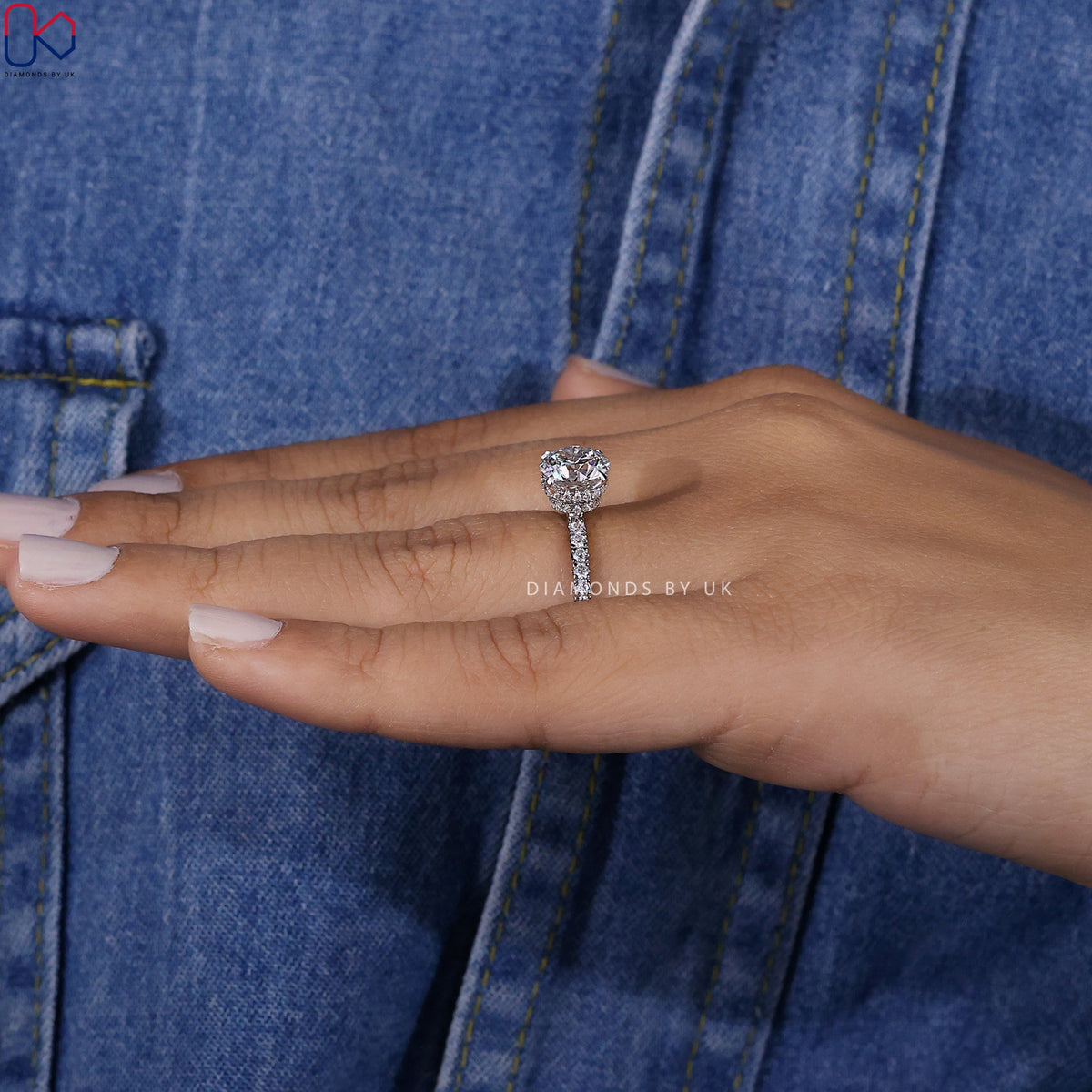 Round Diamond Double Hidden Halo Engagement Ring