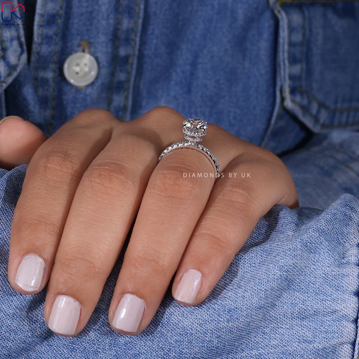 Round Diamond Double Hidden Halo Engagement Ring
