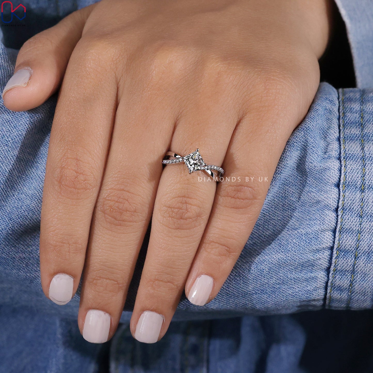 Twisted Pave Princess Cut Diamond Ring
