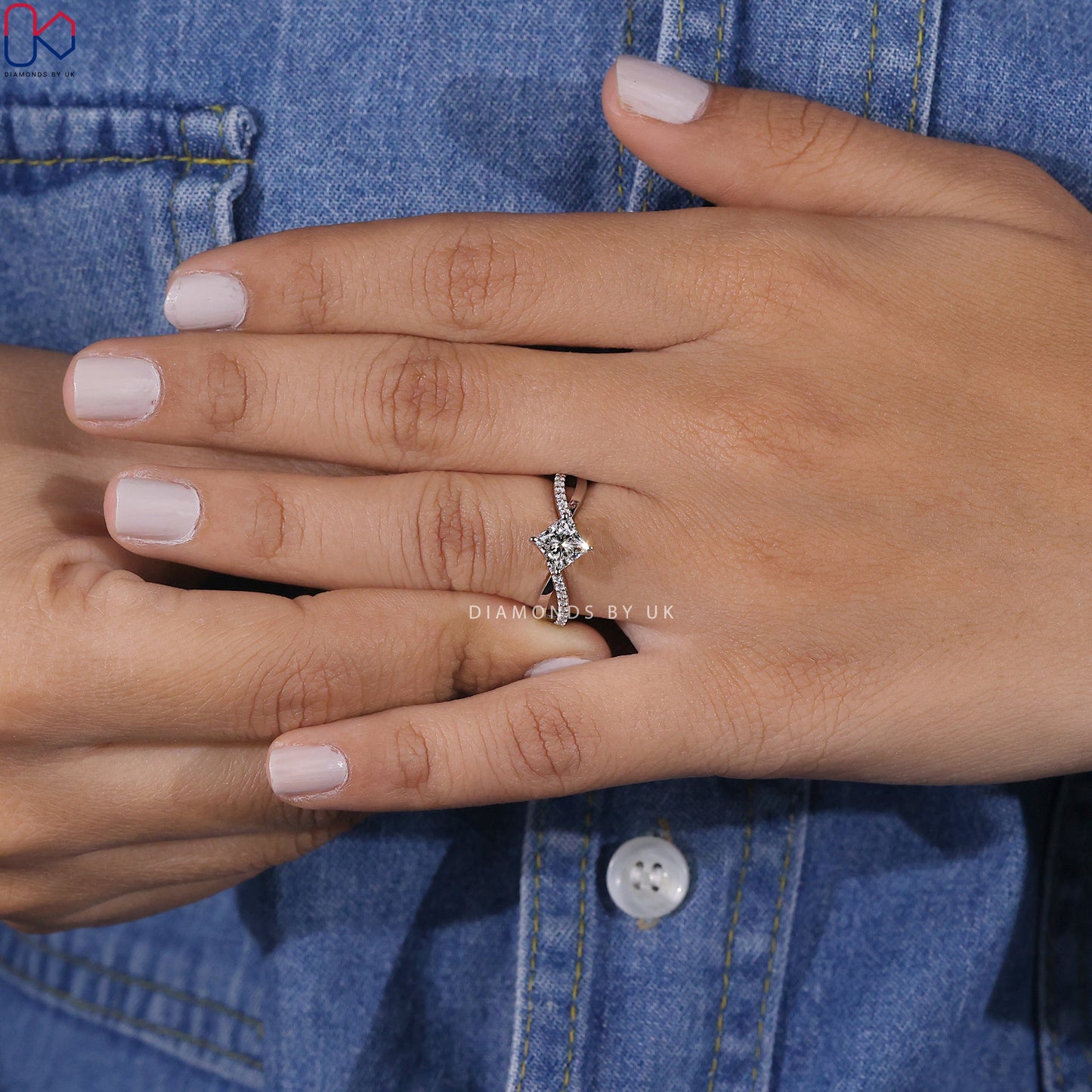 Twisted Pave Princess Cut Diamond Ring