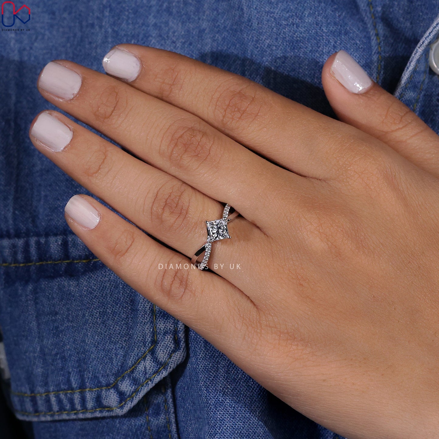 Twisted Pave Princess Cut Diamond Ring