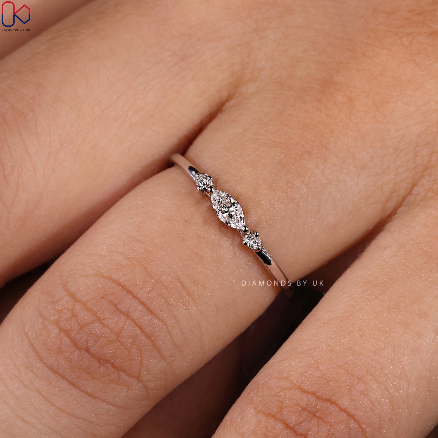 3 Stone Diamond Wedding Band In White Gold