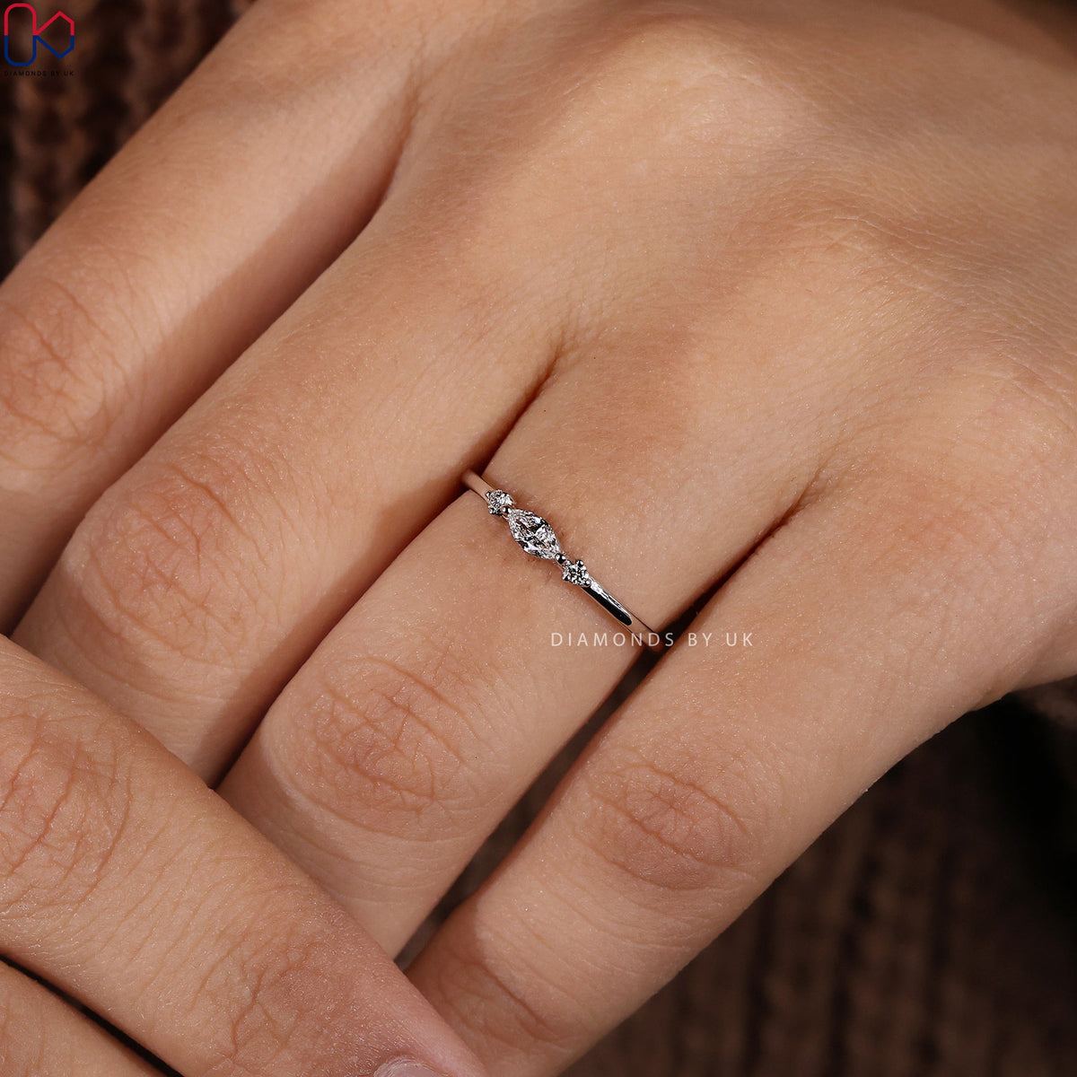 3 Stone Diamond Wedding Band In White Gold