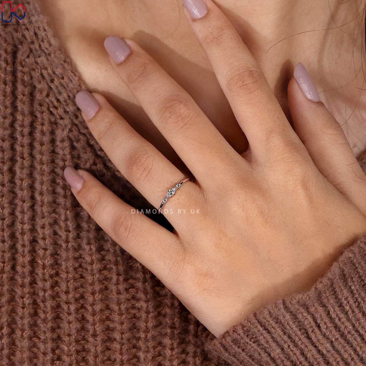 3 Stone Diamond Wedding Band In White Gold