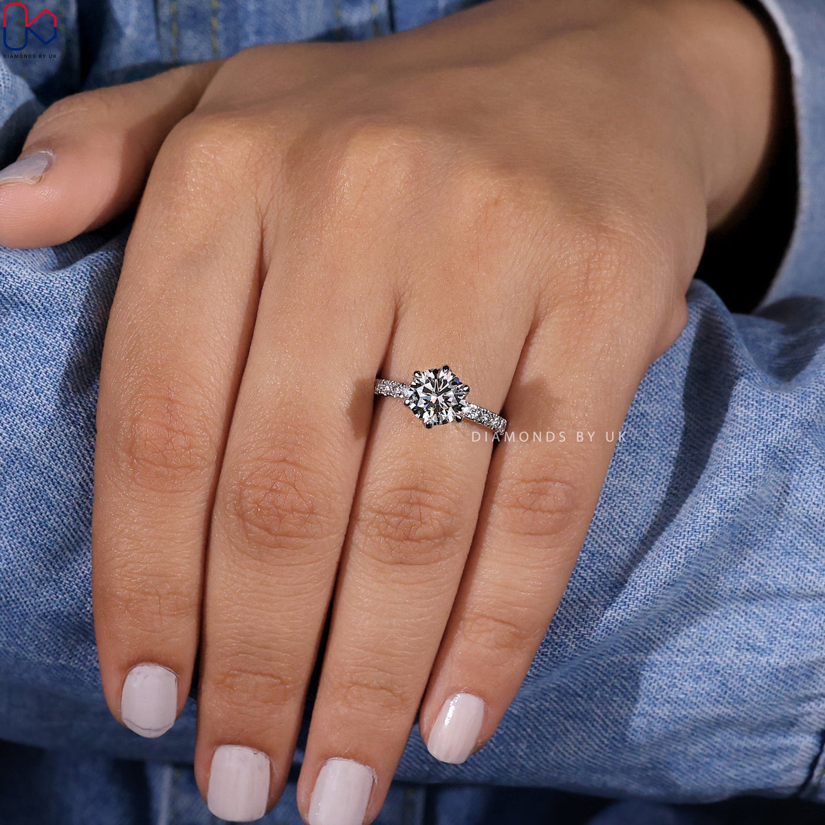 Round Diamond Tulip Setting Engagement Ring