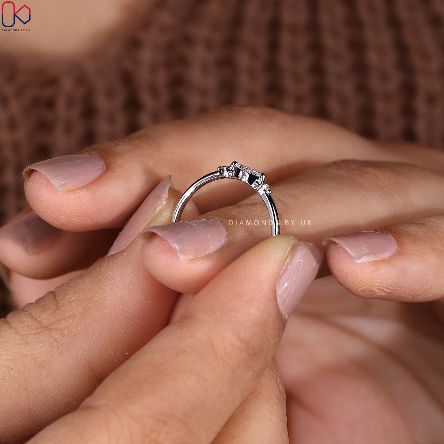 3 Stone Diamond Wedding Band In White Gold