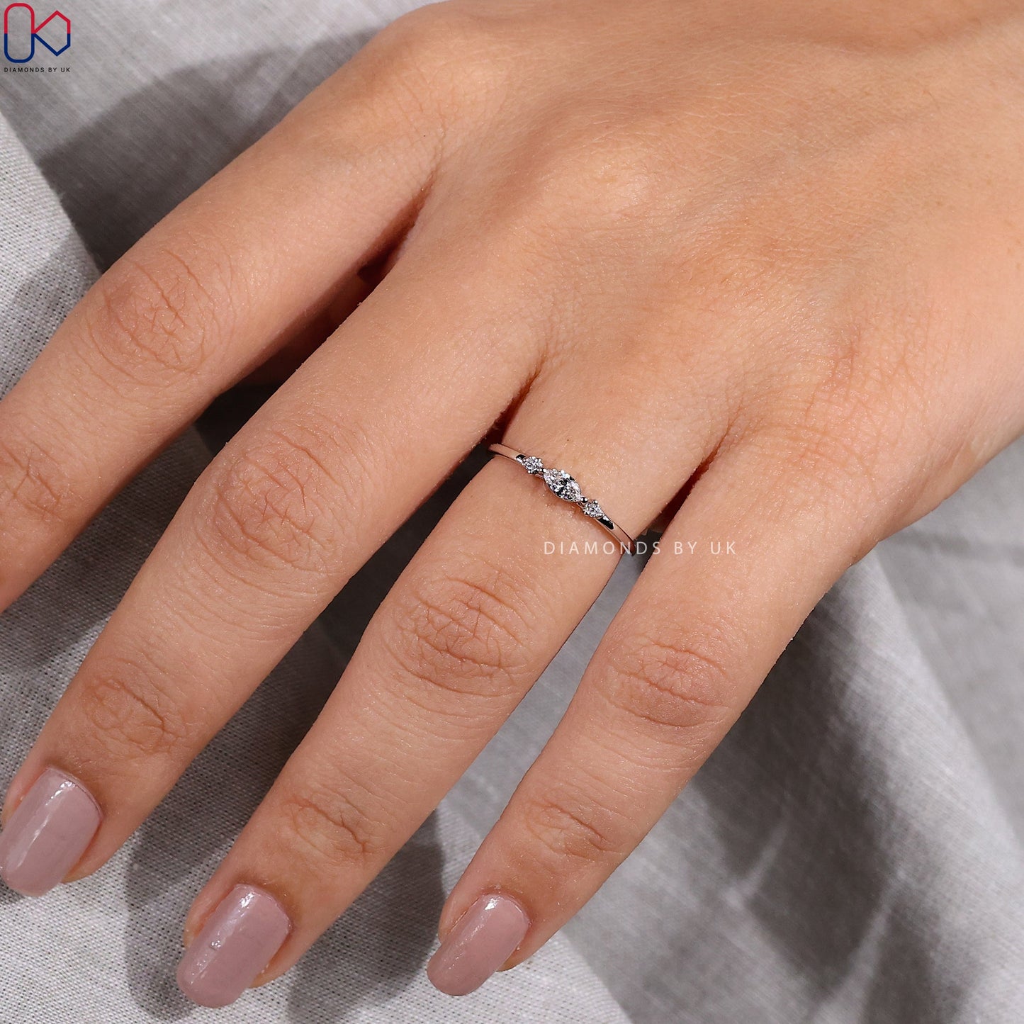 3 Stone Diamond Wedding Band In White Gold