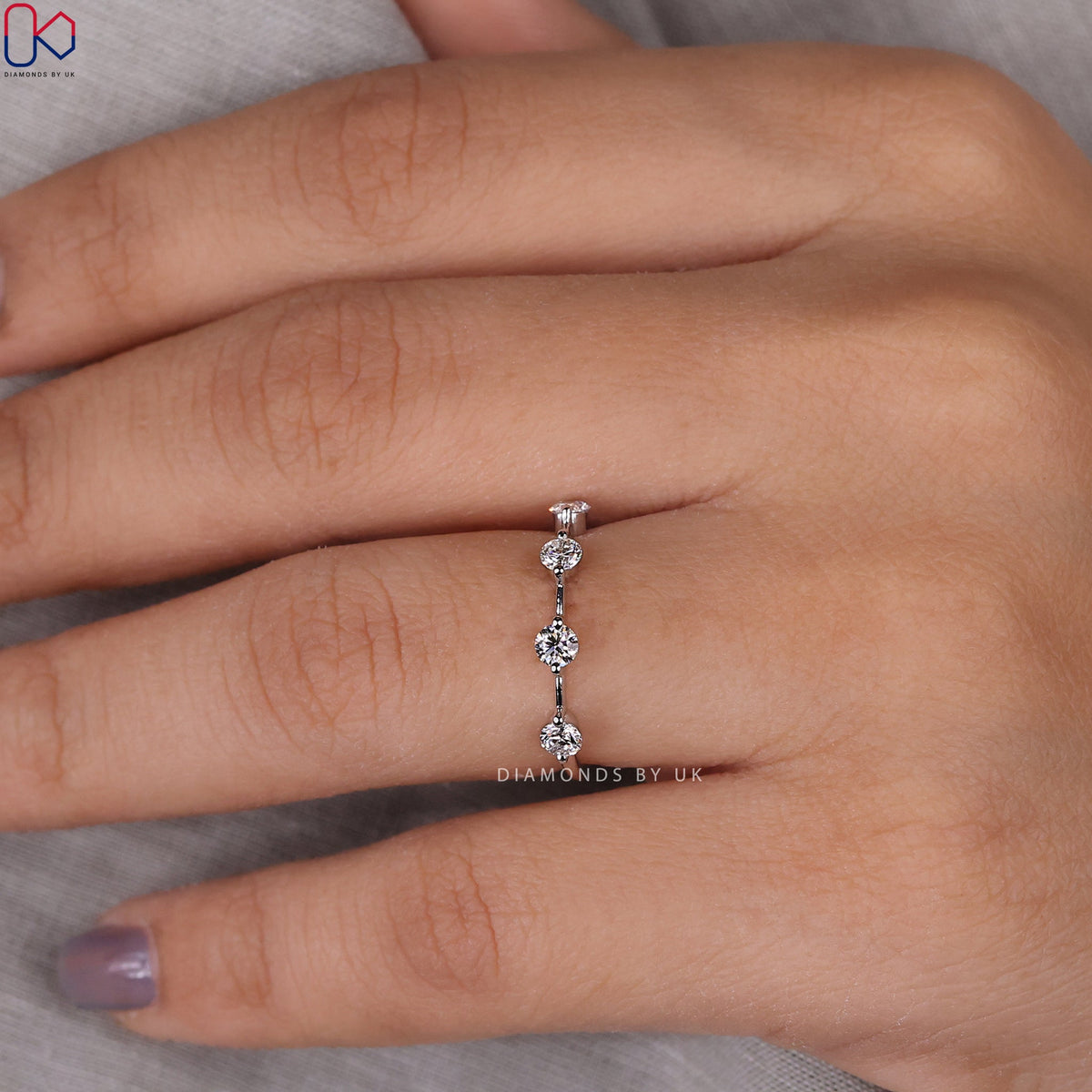 Distance Pave Round Diamond White Gold Wedding Band