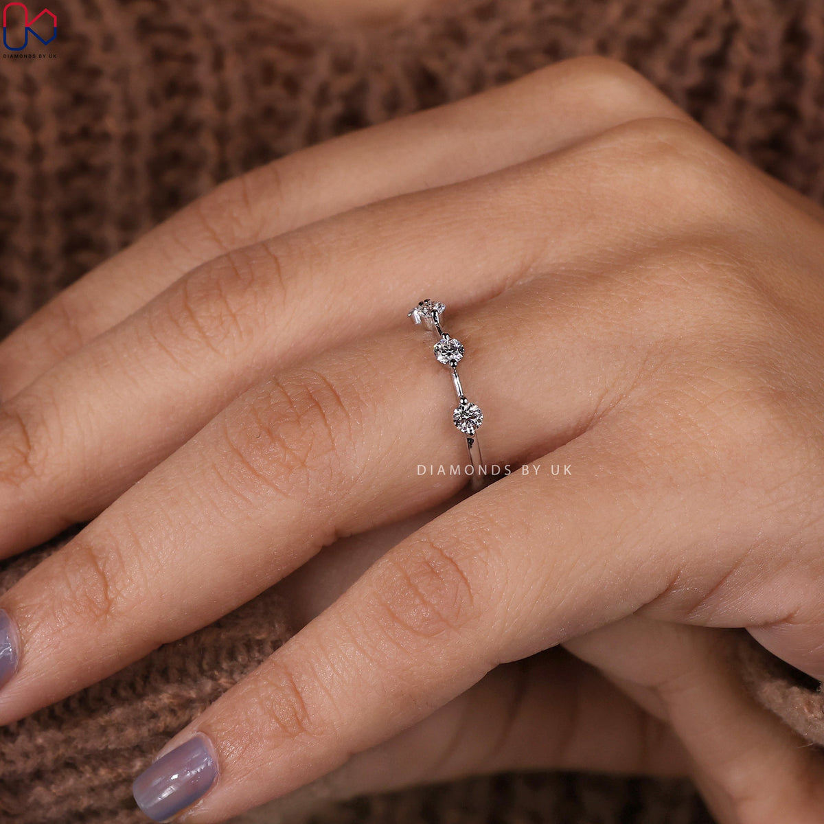 Distance Pave Round Diamond White Gold Wedding Band