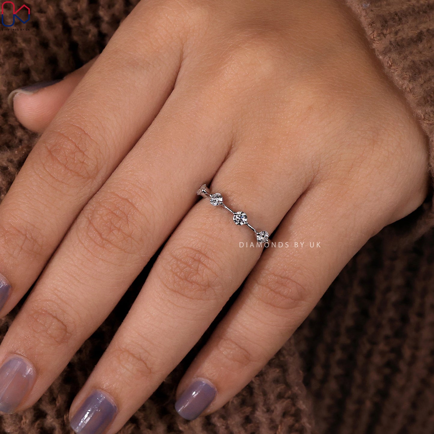 Distance Pave Round Diamond White Gold Wedding Band