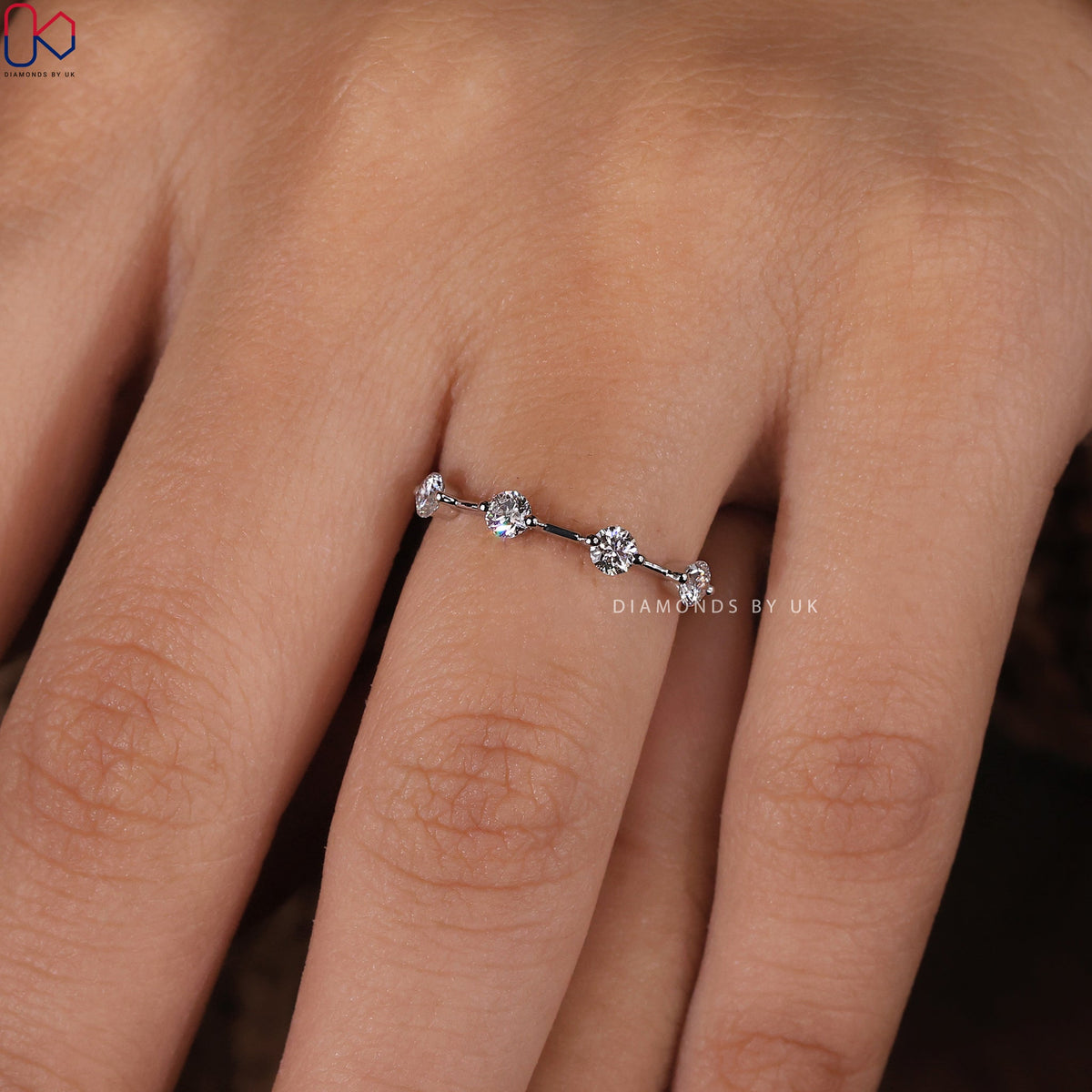 Distance Pave Round Diamond White Gold Wedding Band