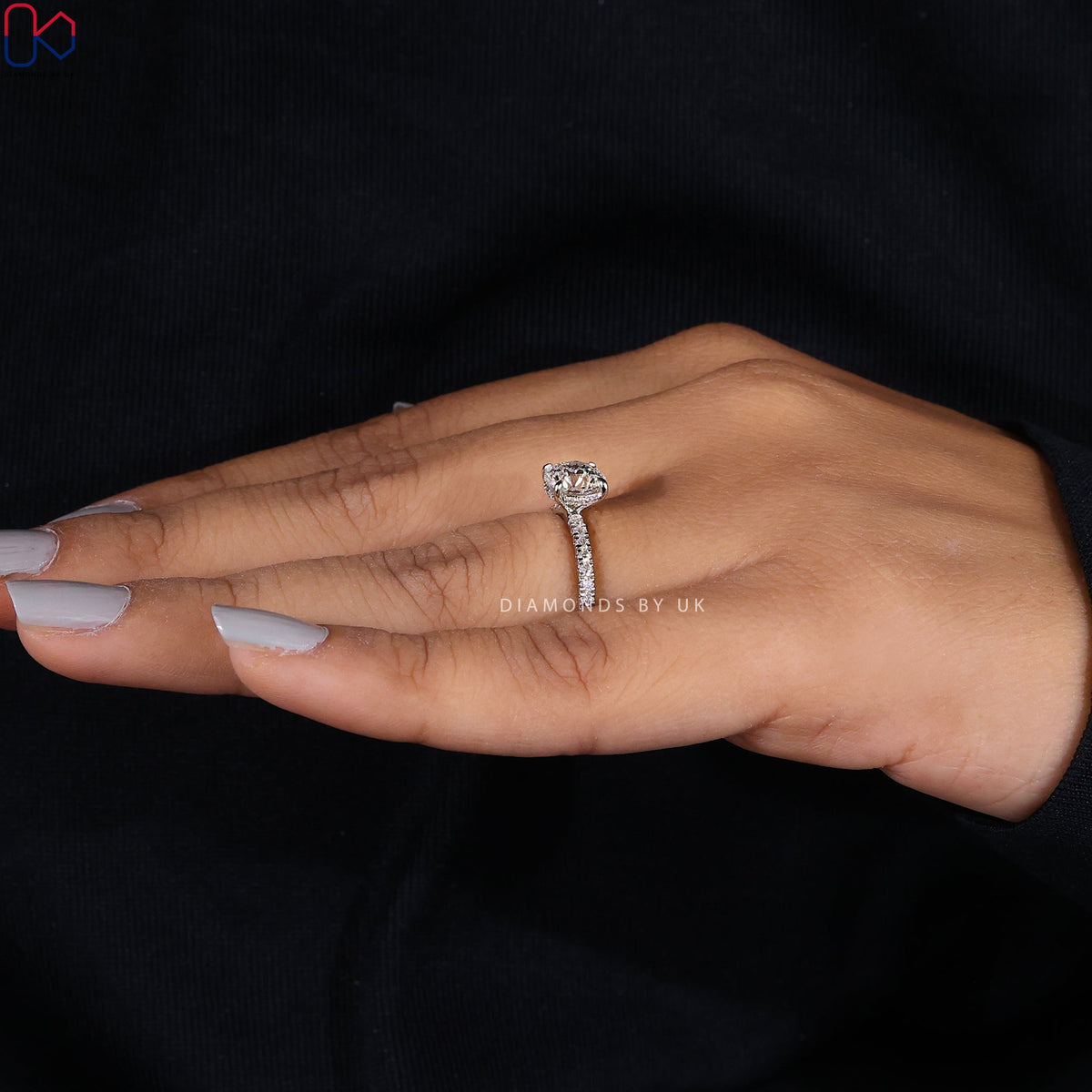 Round Diamond Hidden Halo Ring In White gold