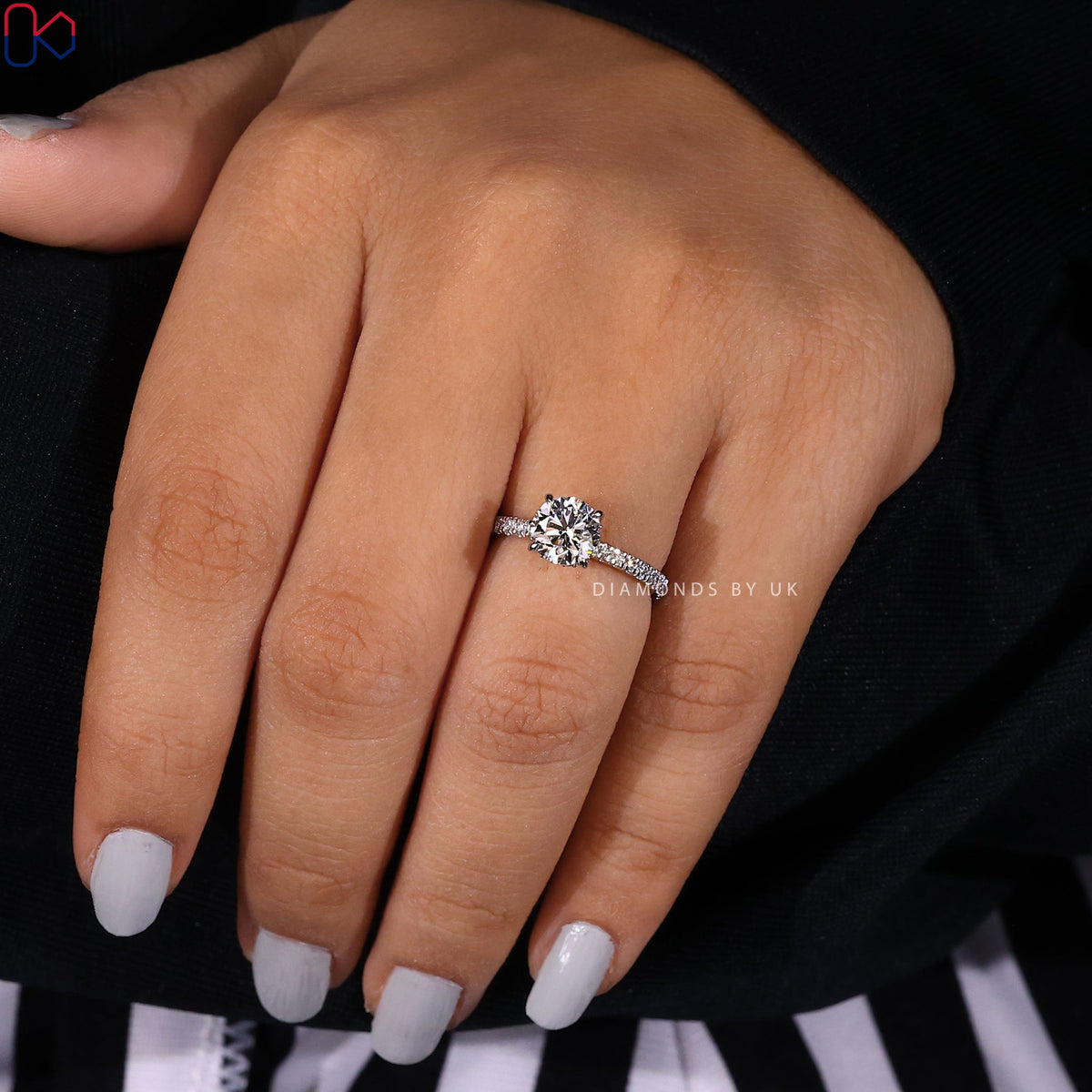 Round Diamond Hidden Halo Ring In White gold