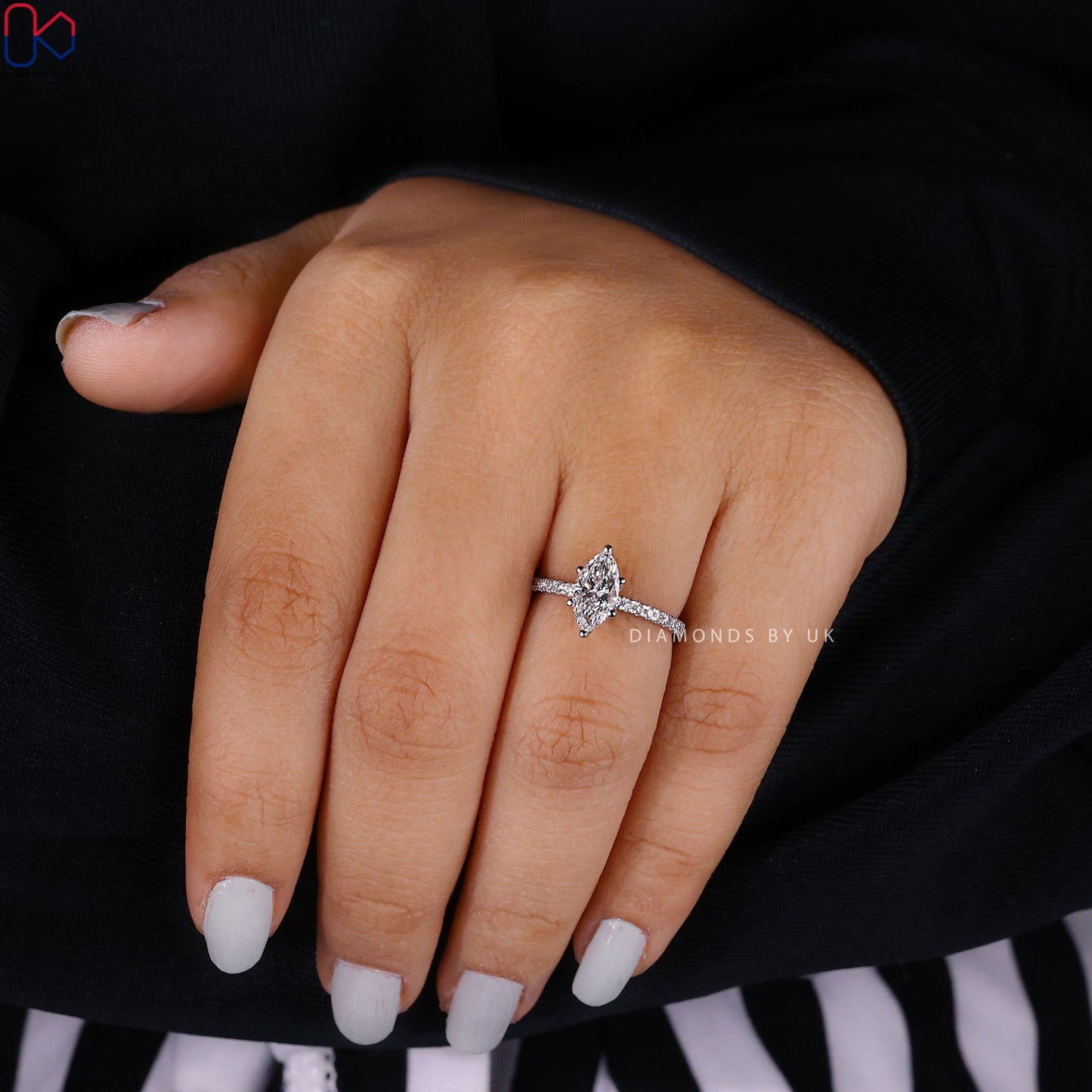 Marquise Diamond Engagement Ring With Pave Setting