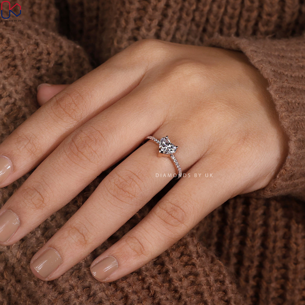 Heart Shaped Diamond Ring In Pave Setting