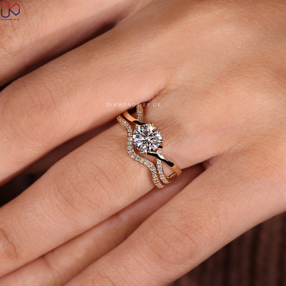 Round Engagement Ring With Wedding Band