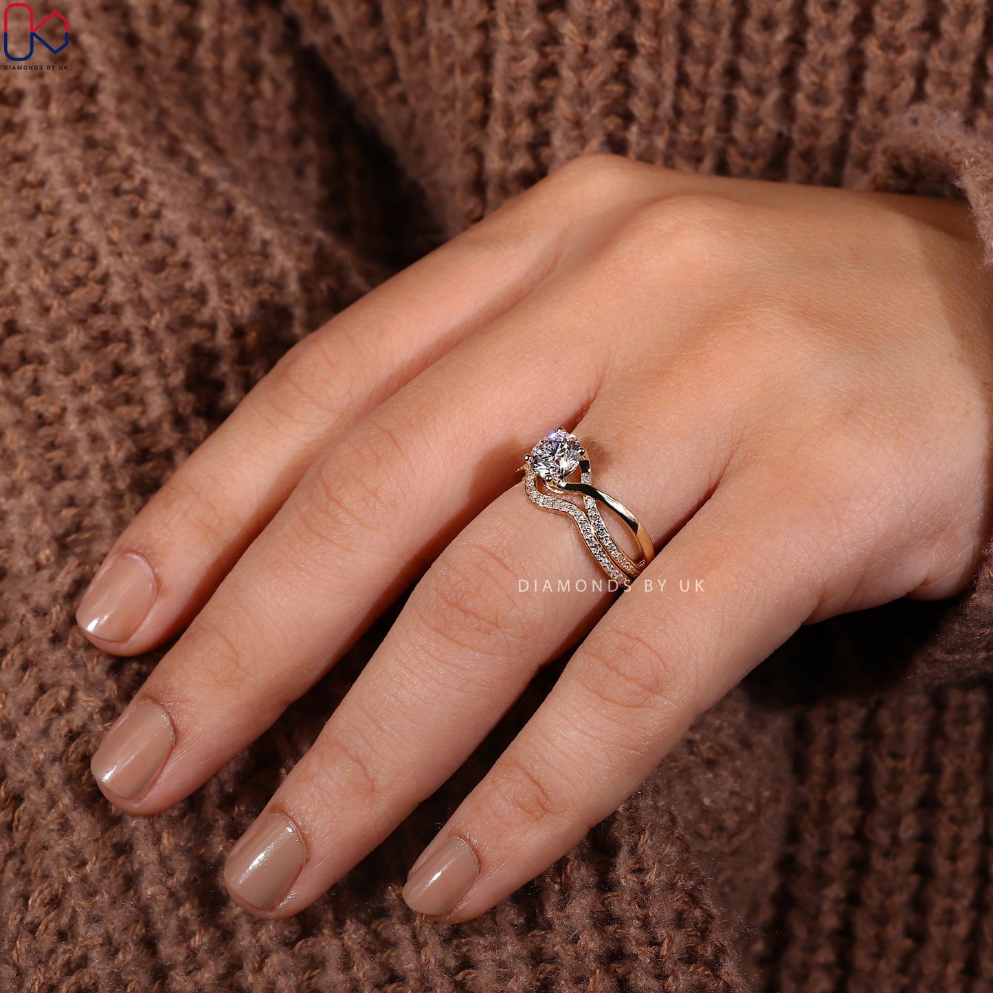 Round Engagement Ring With Wedding Band