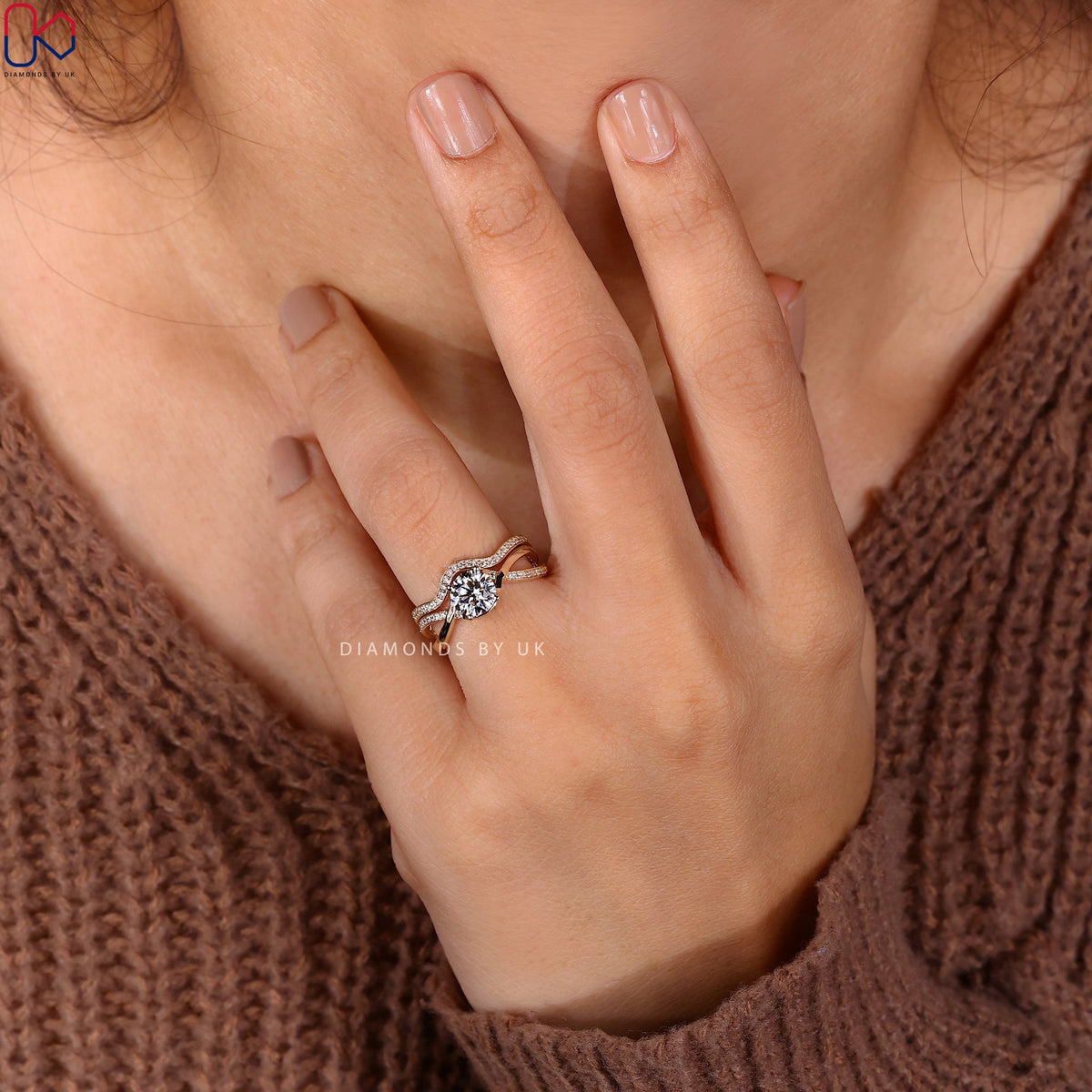 Round Engagement Ring With Wedding Band