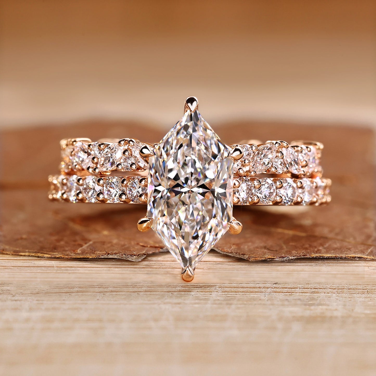 Dutch Marquise Wedding Ring With Round Pave Style
