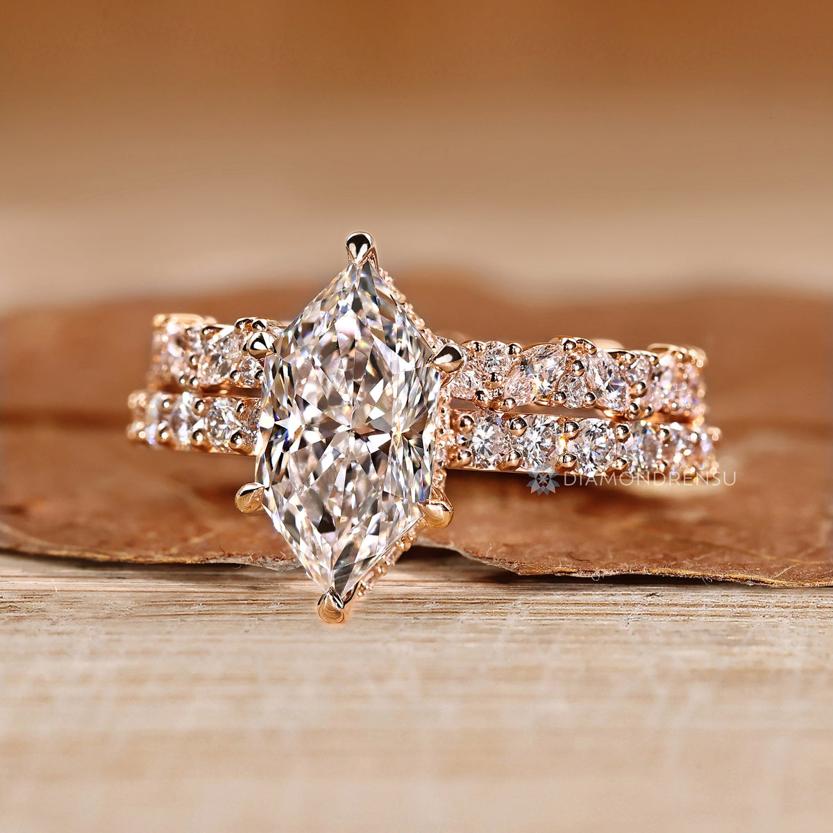 Dutch Marquise Wedding Ring With Round Pave Style