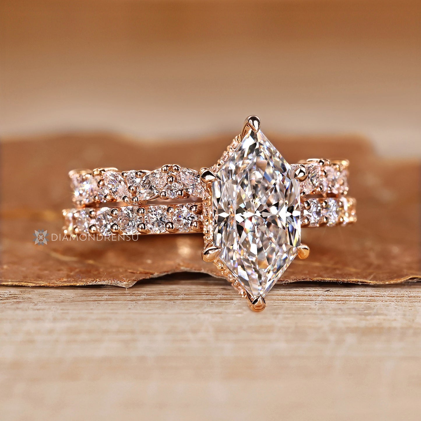 Dutch Marquise Wedding Ring With Round Pave Style
