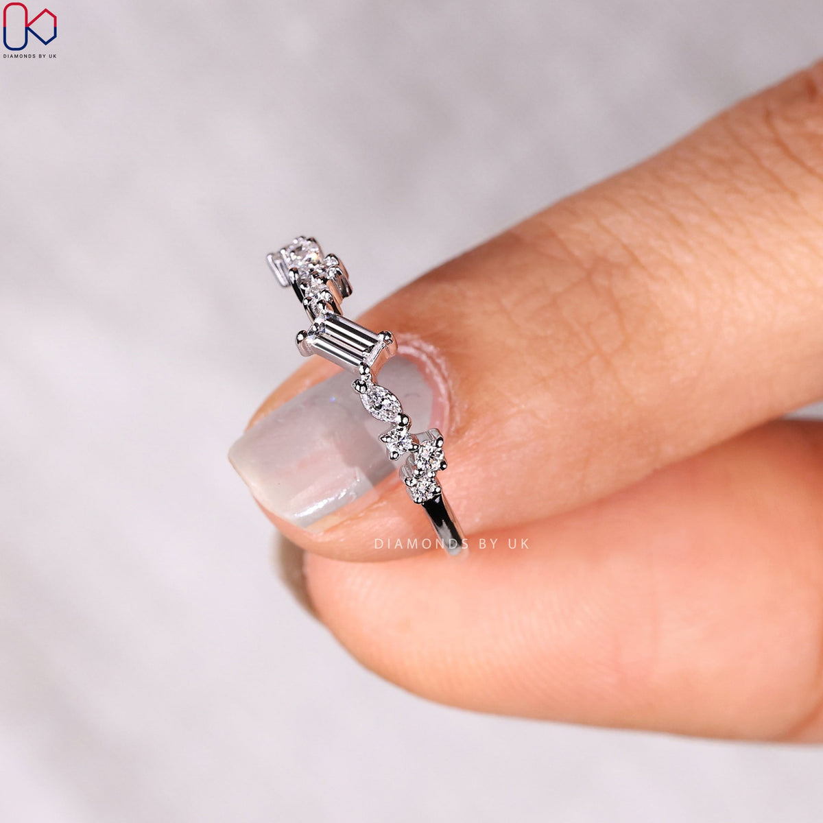 Baguette, Marquise And Round Cut White Gold Diamond Band