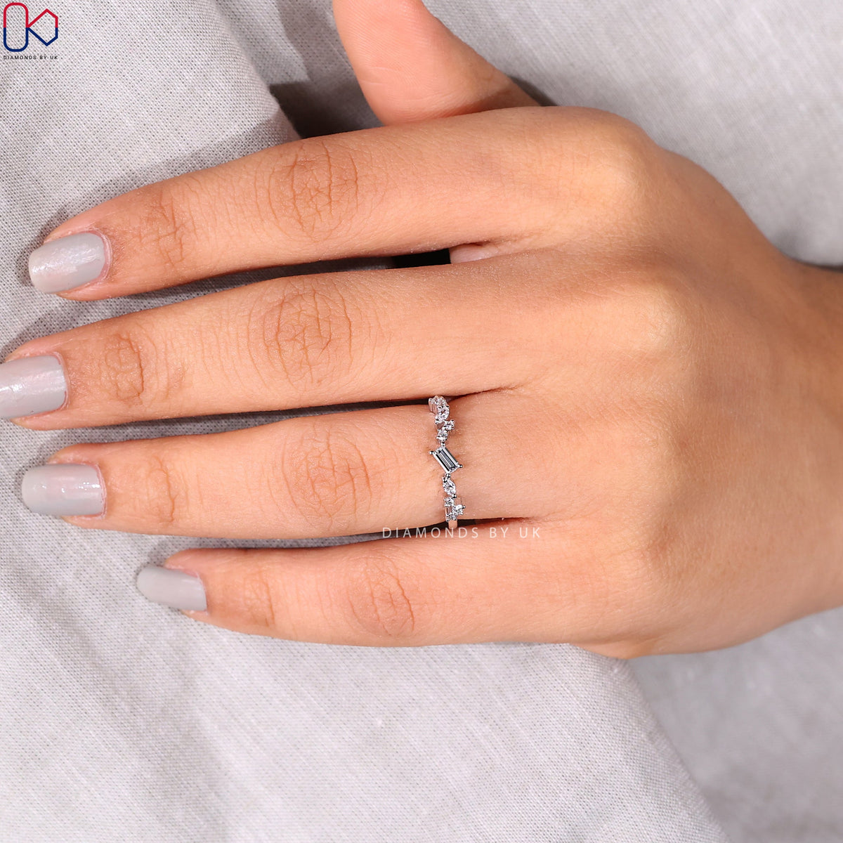 Baguette, Marquise And Round Cut White Gold Diamond Band