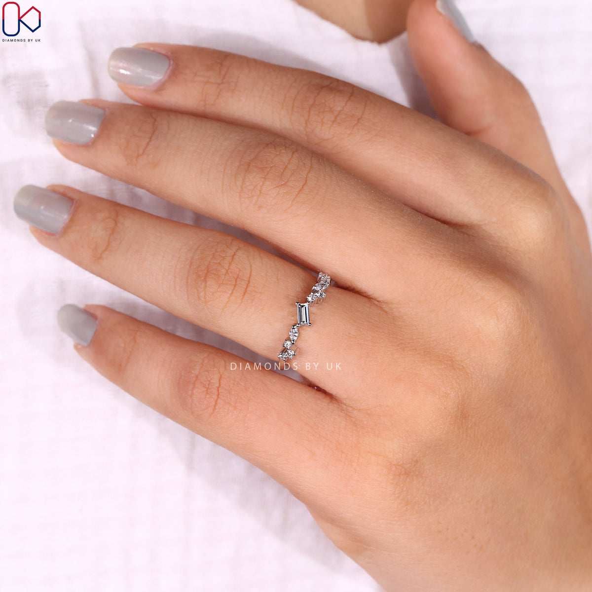 Baguette, Marquise And Round Cut White Gold Diamond Band
