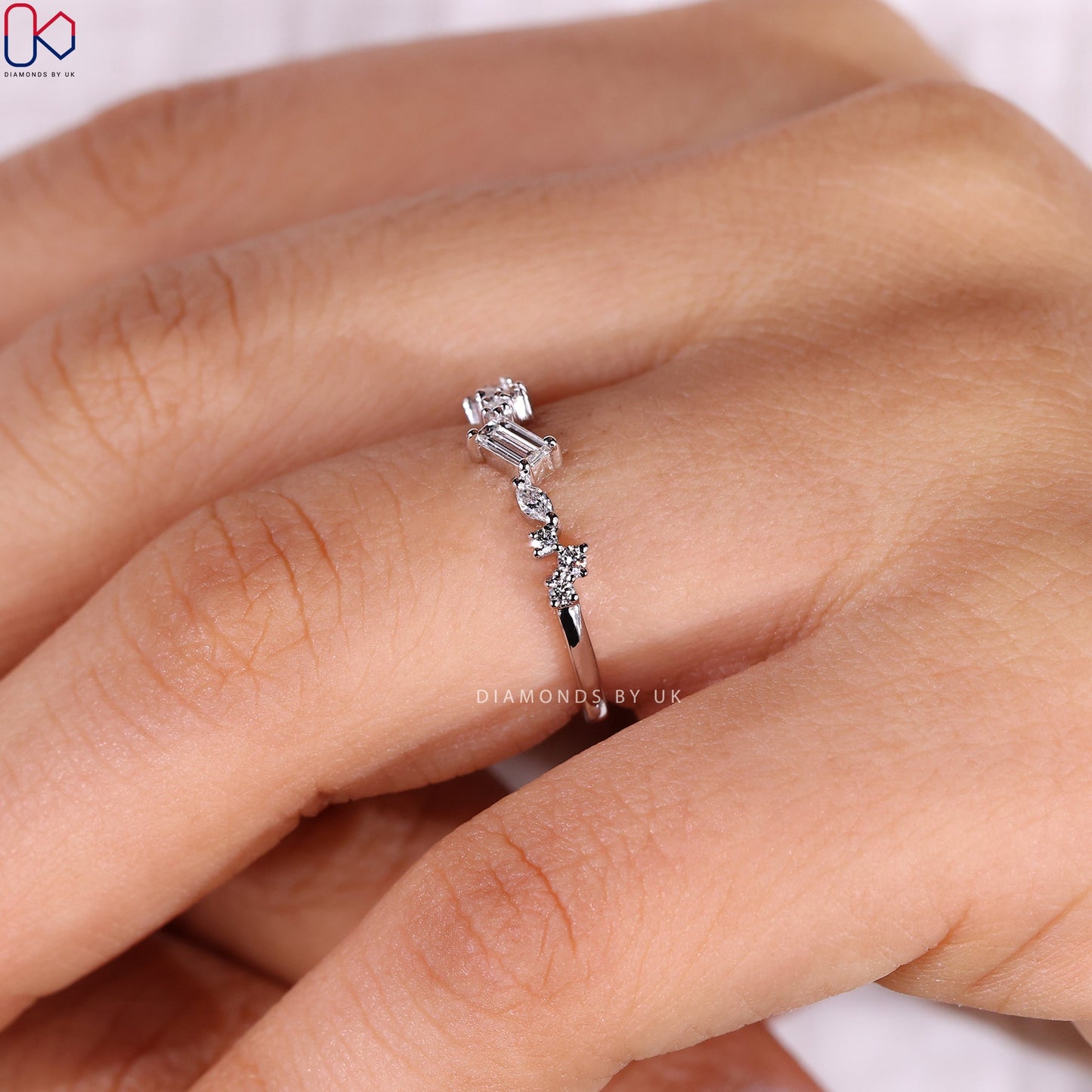 Baguette, Marquise And Round Cut White Gold Diamond Band