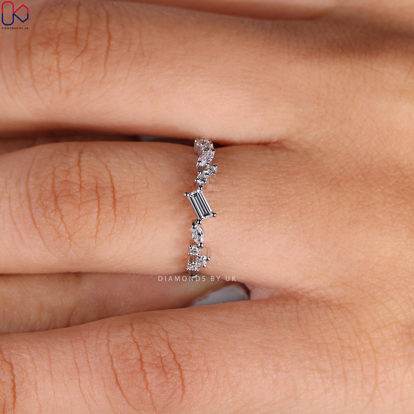 Baguette, Marquise And Round Cut White Gold Diamond Band