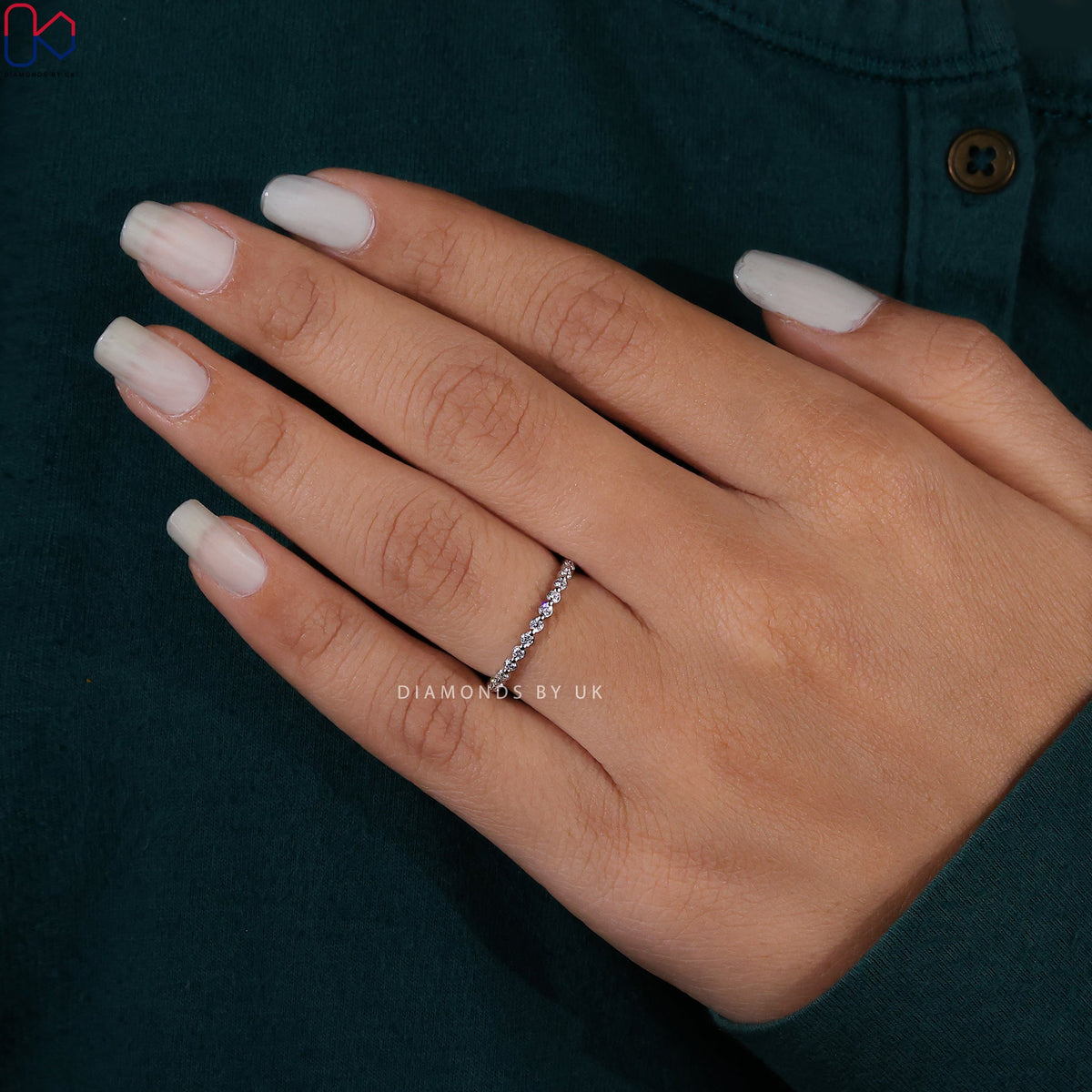 Round Diamond Wedding Band With Half Eternity