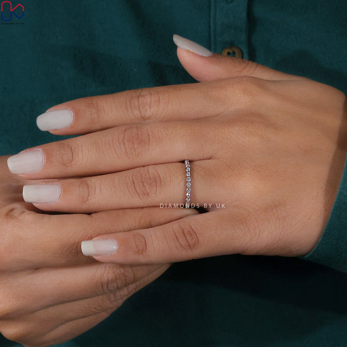 Round Diamond Wedding Band With Half Eternity