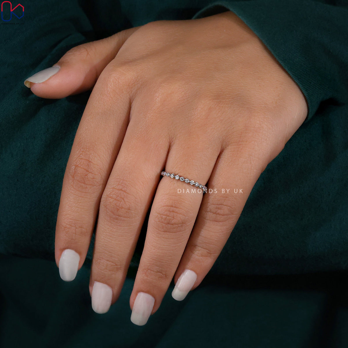 Round Diamond Wedding Band With Half Eternity