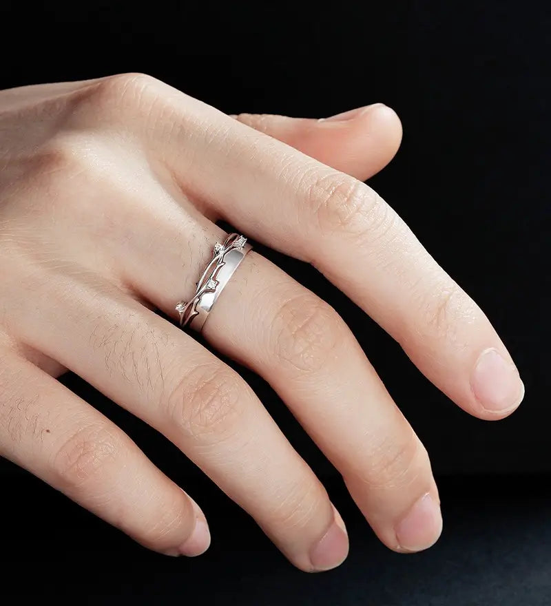 Anniversary White Gold Bridal Set Nature Inspired Leaf Ring Set Couple Eternity Rings Moissanite Diamond Wedding Ring For Women & Men Promise