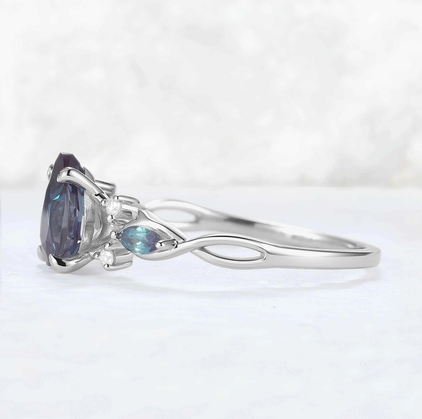 Unique Pear Cut Alexandrite Cluster Engagement Ring