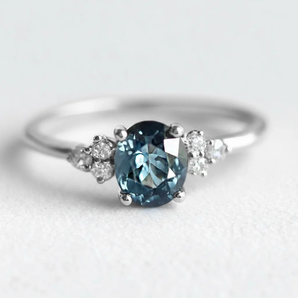 Azure Serenity | Oval Cut Rare Blue Sapphire Solitaire Engagement Ring
