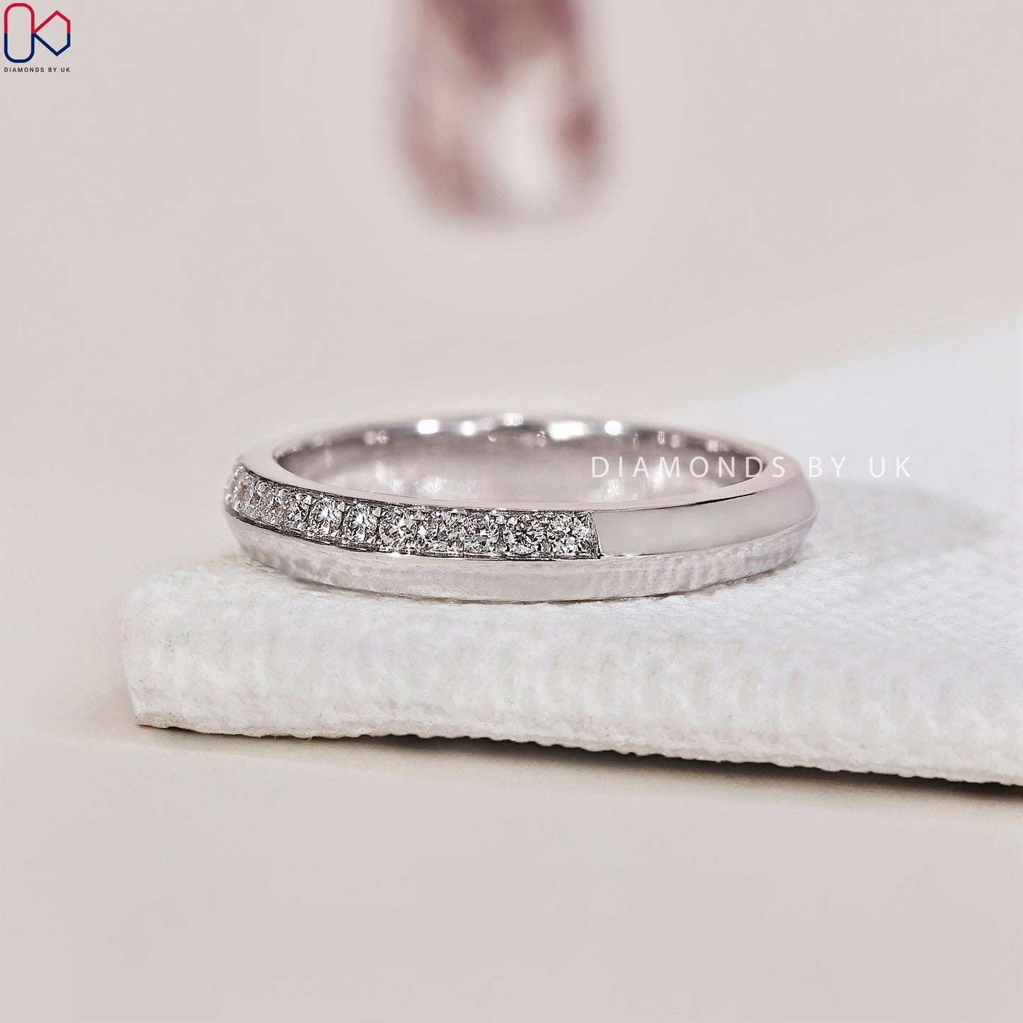 Knife Edge Wedding Band – Half Eternity