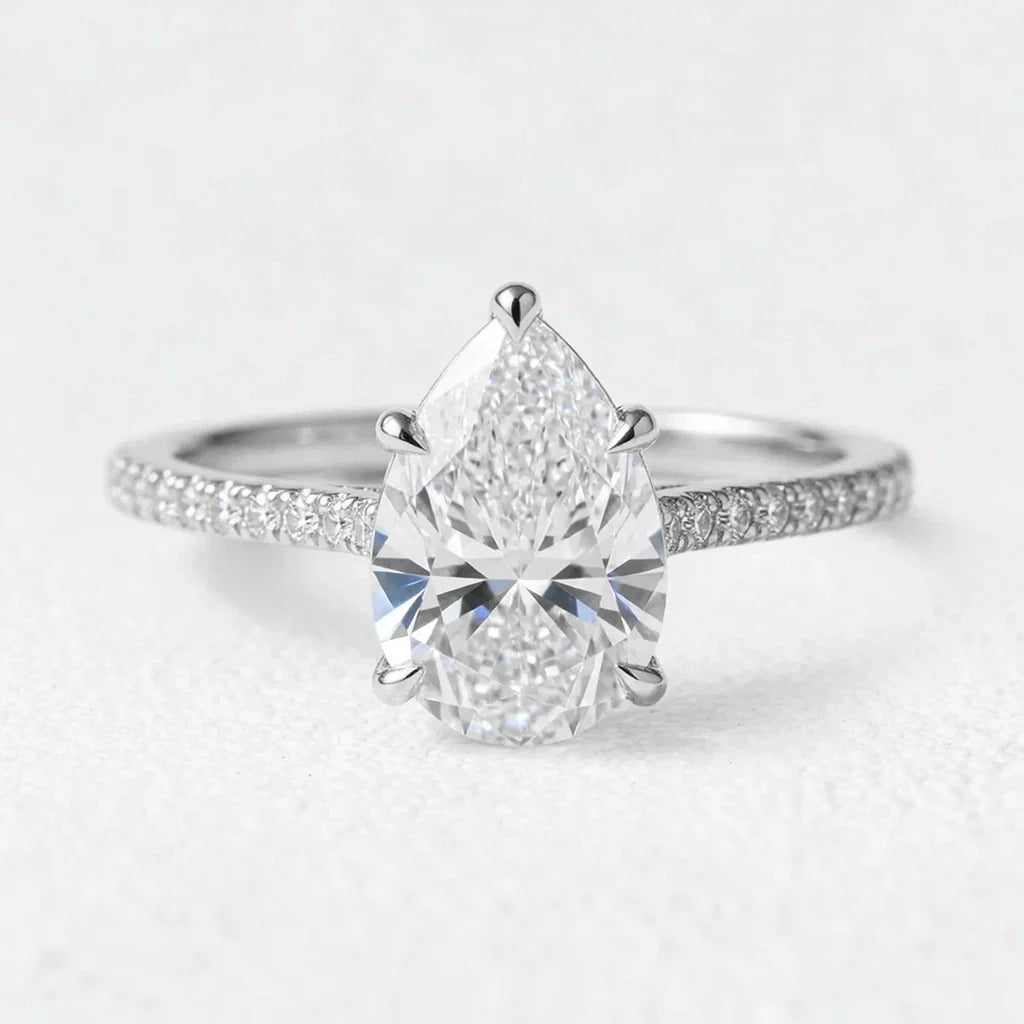 Aurelia's Radiance | 1.5CT Pear Diamond Pavé Solitaire Engagement Ring