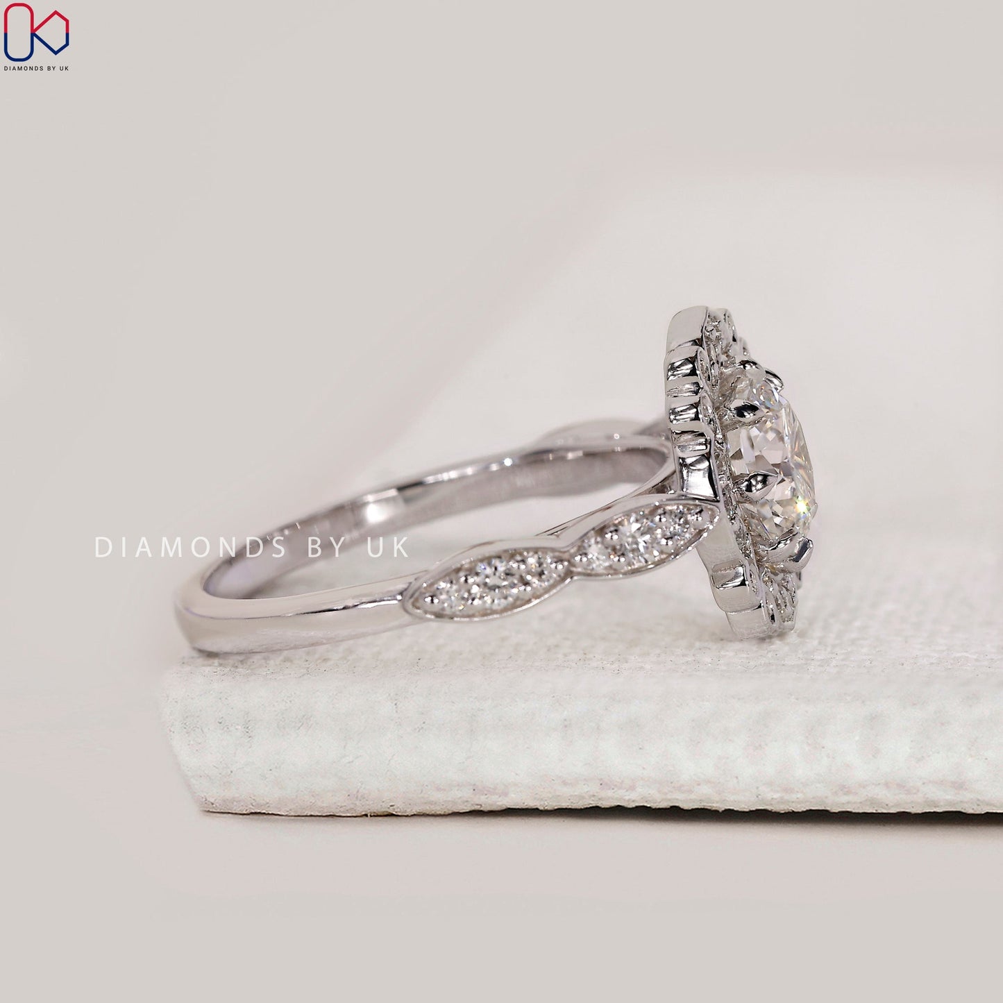 Octagon Bezel Diamond Ring in Pave Style