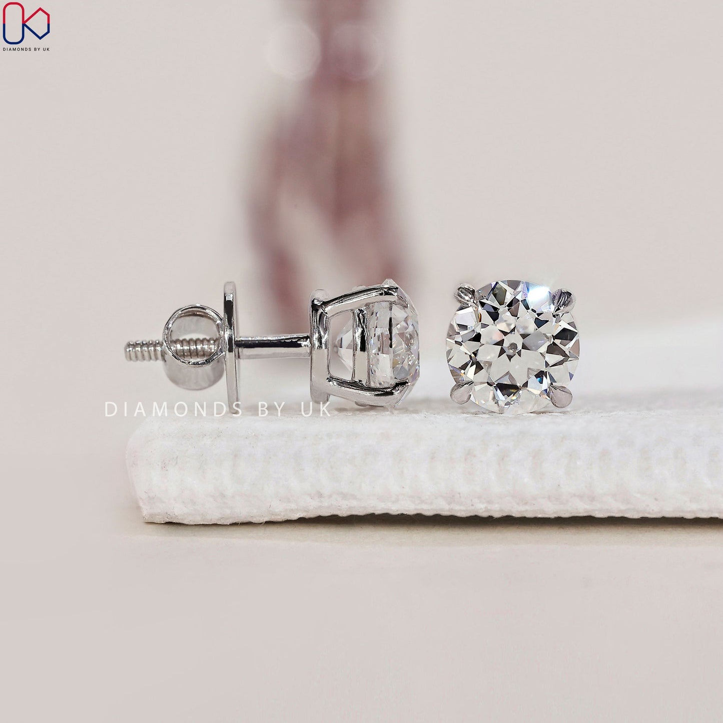 Diamond Stud Earrings - Round Old European Cut